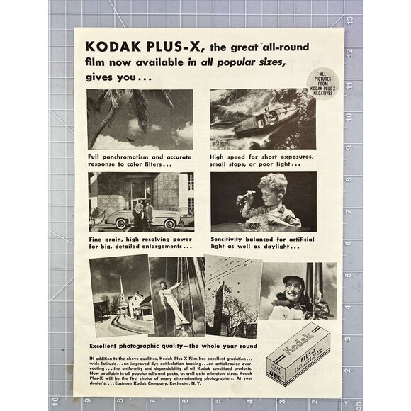 Eastman Kodak "Plus-X the great all-round film in all Sizes" Vtg Print Ad 1941 - Picture 2 of 3